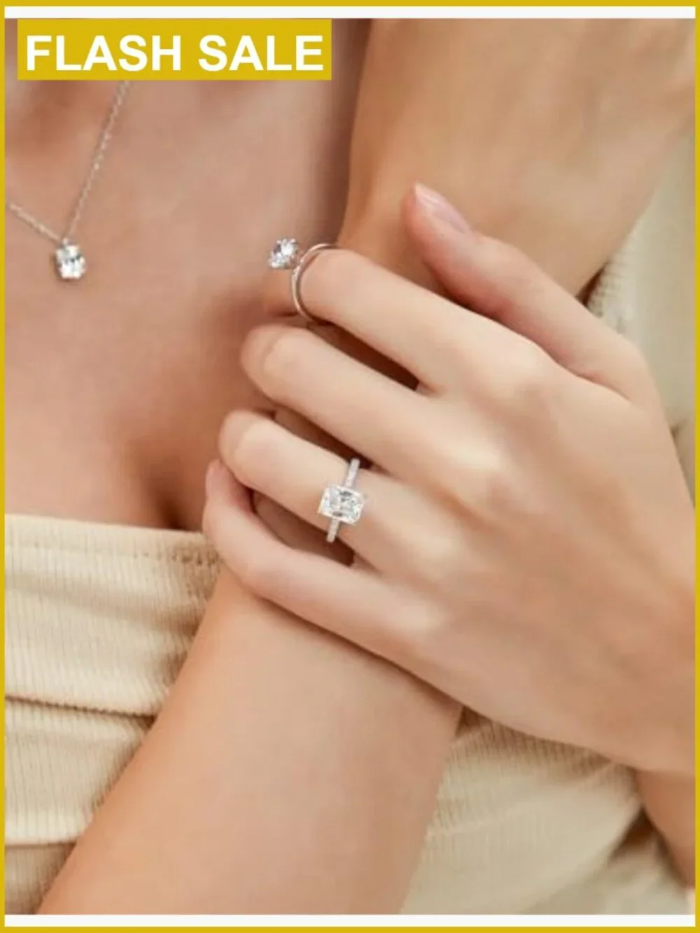 925 Sterling Silver Radiant Cut CZ Engagement Ring Size 11